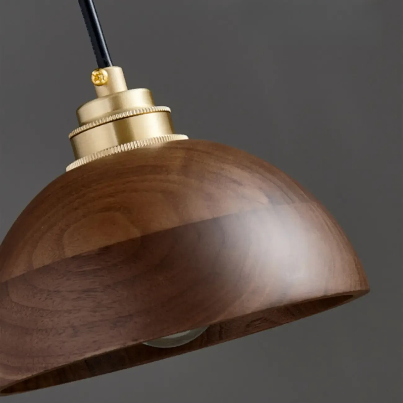 Modern Gold Walnut Wood Bowl Island Pendant Light