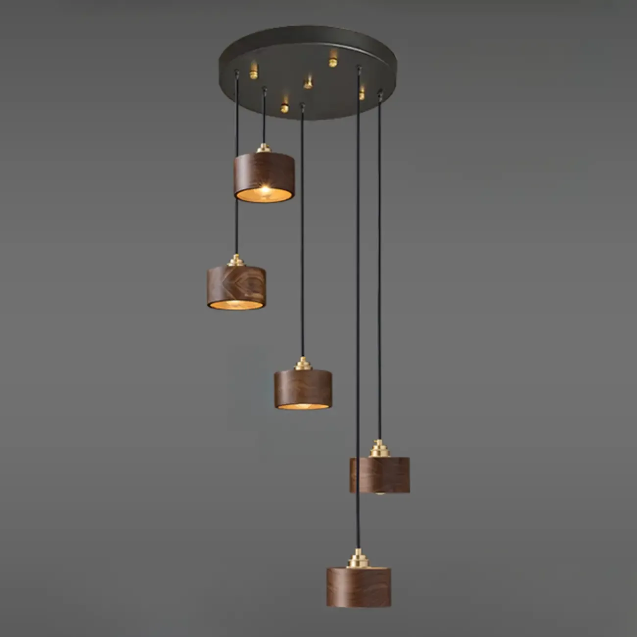 Modern Gold Walnut Wood Bowl Island Pendant Light