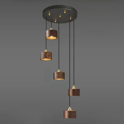 Modern Gold Walnut Wood Bowl Island Pendant Light