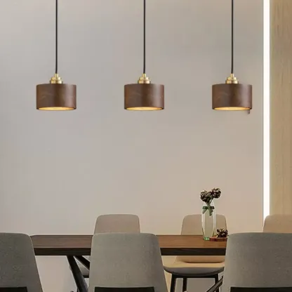 Modern Gold Walnut Wood Bowl Island Pendant Light