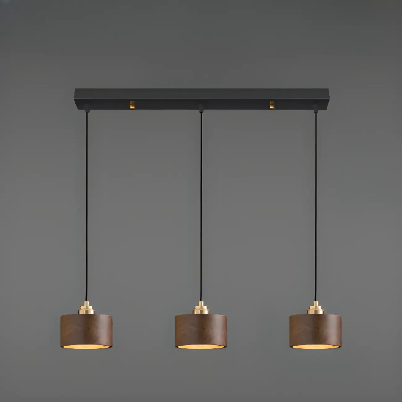 Modern Gold Walnut Wood Bowl Island Pendant Light