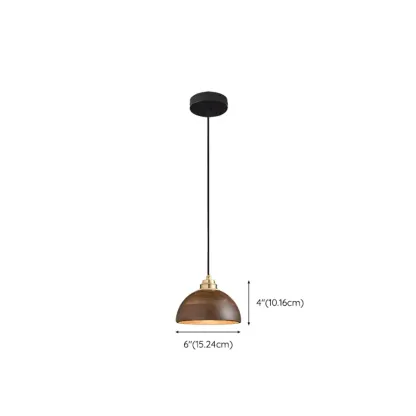 Modern Gold Walnut Wood Bowl Island Pendant Light
