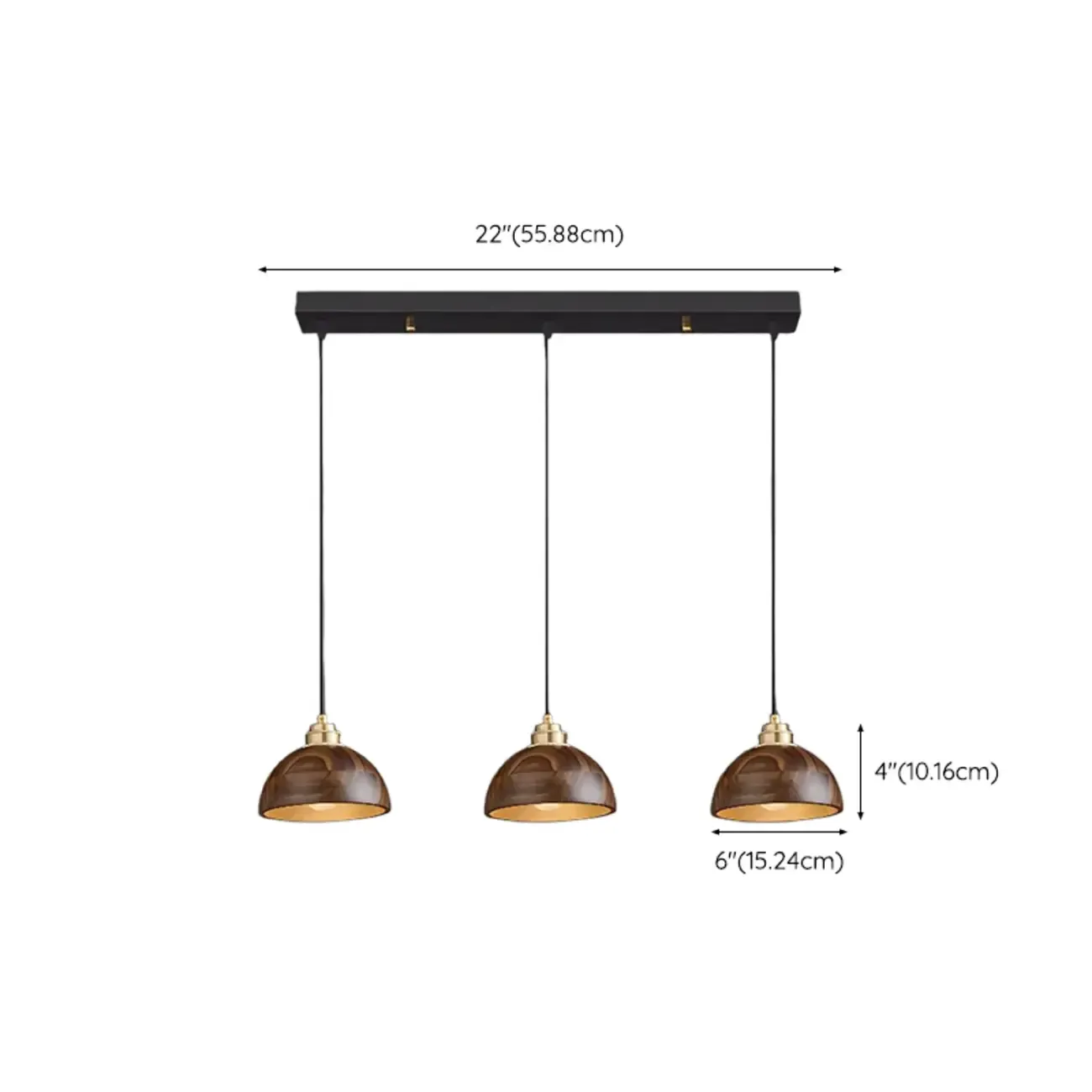 Modern Gold Walnut Wood Bowl Island Pendant Light