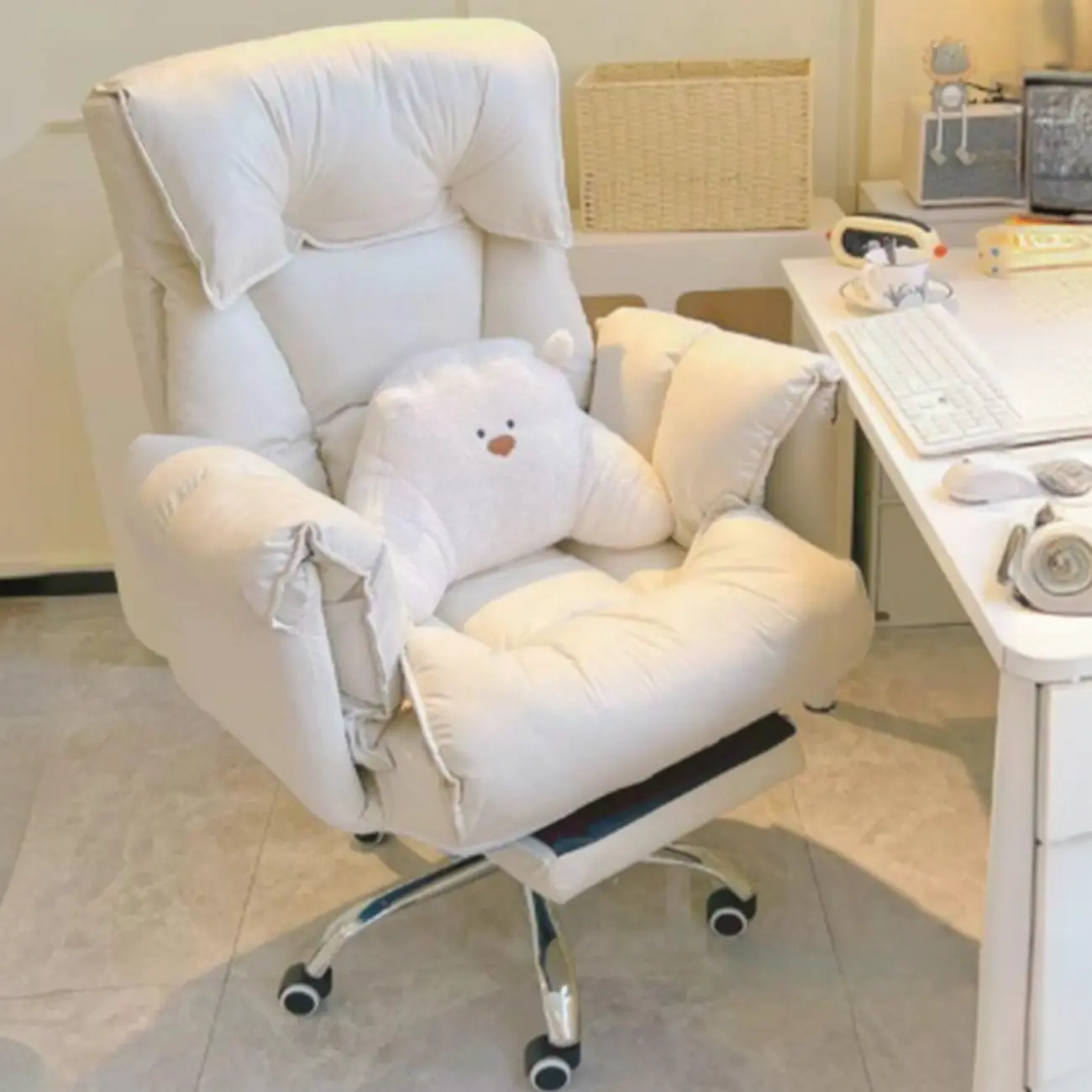 Vibrant Off-White Leather Adjustable Swivel Office Chair Image - 1 | homeyfad