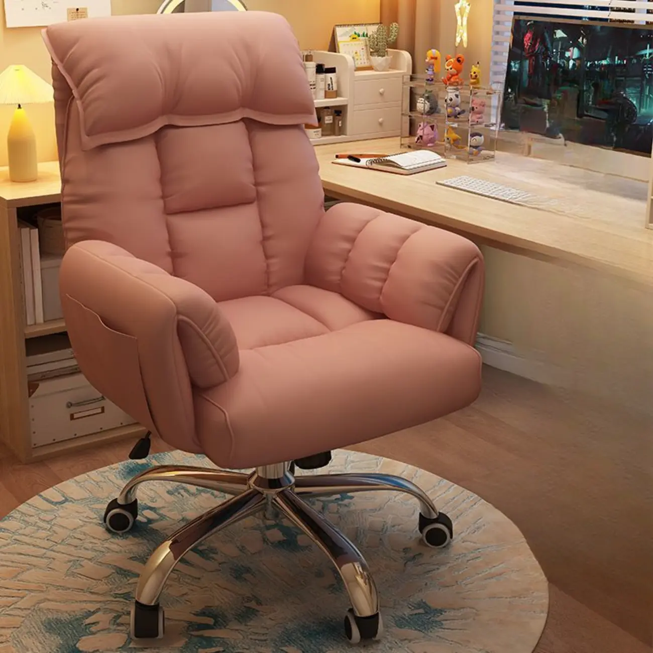 Vibrant Off-White Leather Adjustable Swivel Office Chair Image - 5 | homeyfad