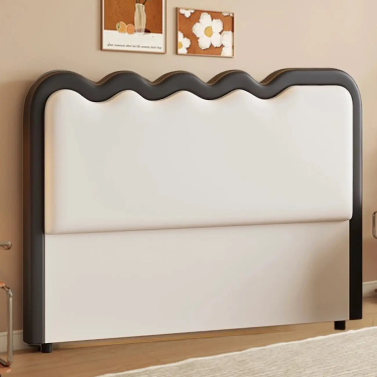 Simple Freestanding Wave-Edge Grey Upholstered Headboard Image - 2 | homeyfad