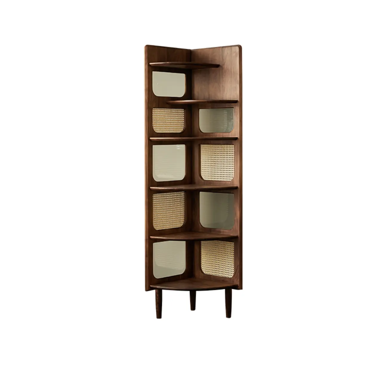 6-tier Modern Space Saving Rattan Wood Corner Bookshelf Image - 2 | homeyfad