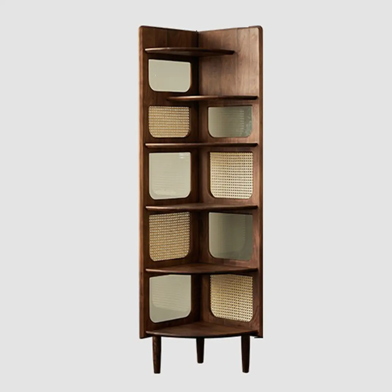 6-tier Modern Space Saving Rattan Wood Corner Bookshelf Image - 5 | homeyfad