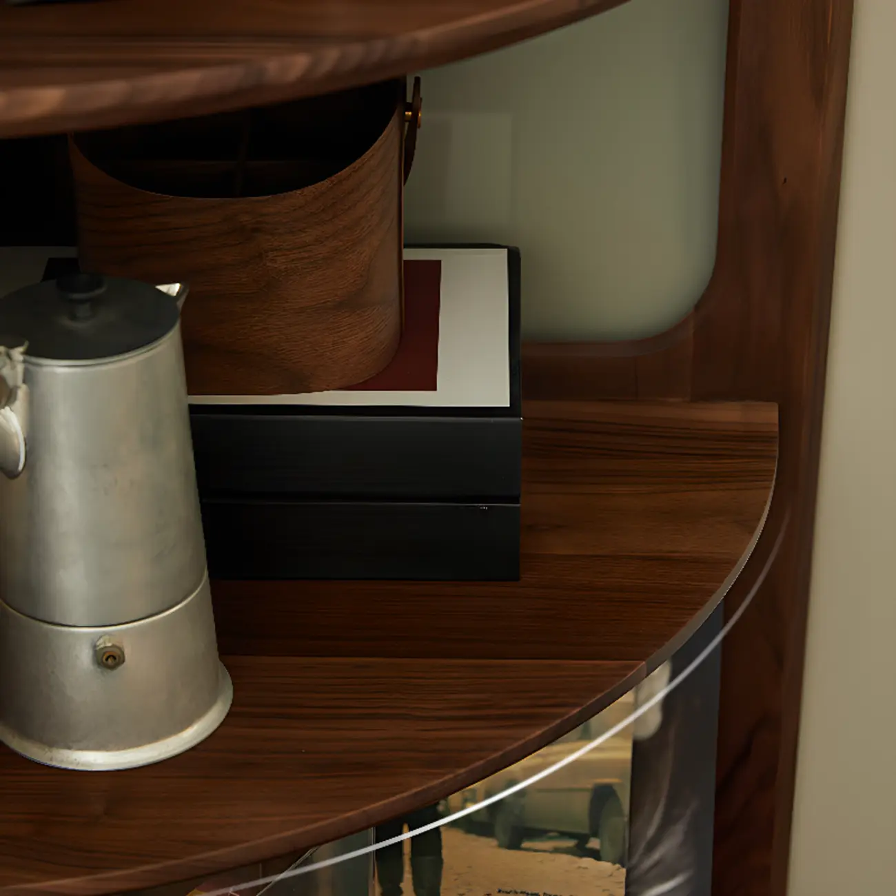 6-tier Modern Space Saving Rattan Wood Corner Bookshelf Image - 8 | homeyfad