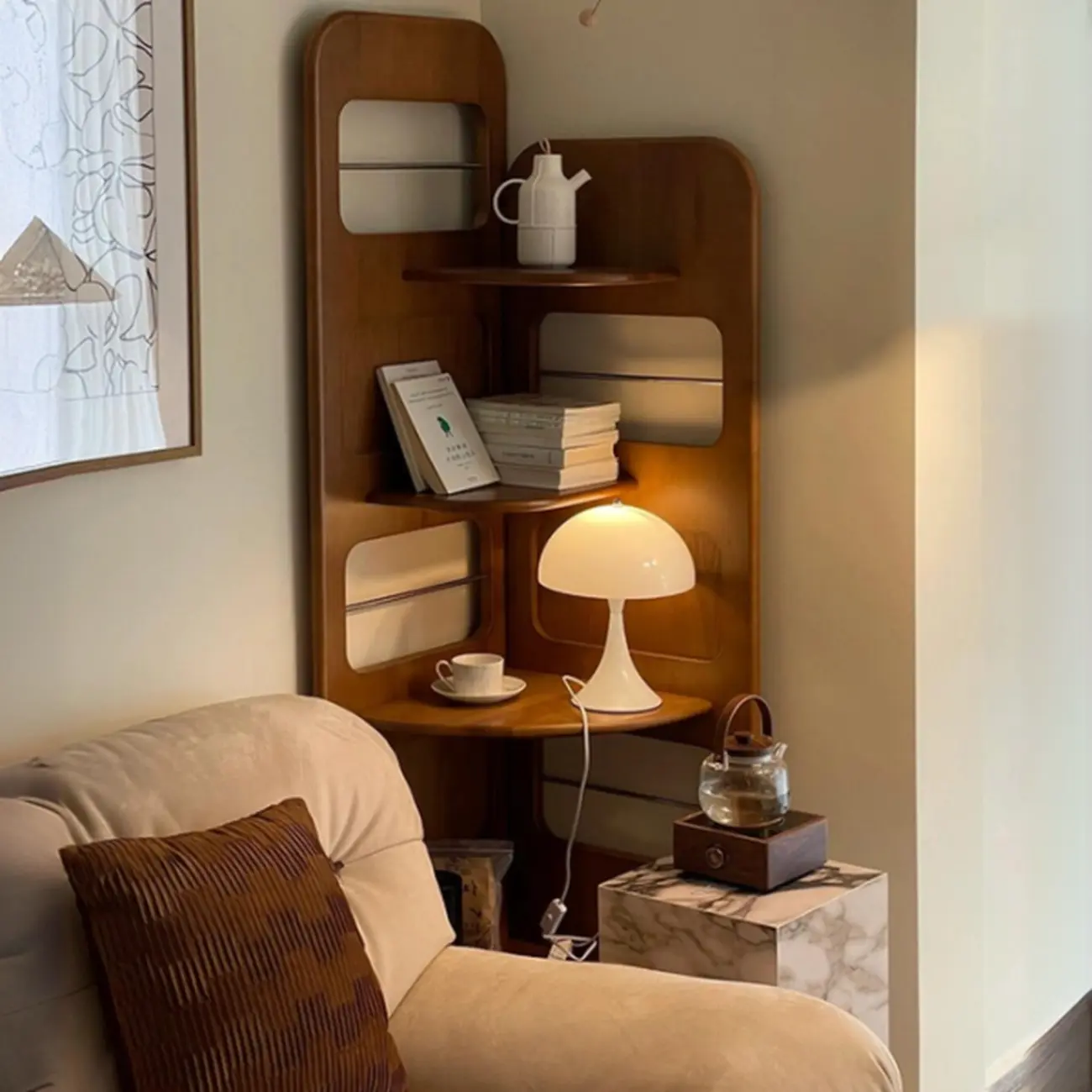 Mid Century Modern 5-tier Wood Display Corner Bookshelf Image - 2 | homeyfad