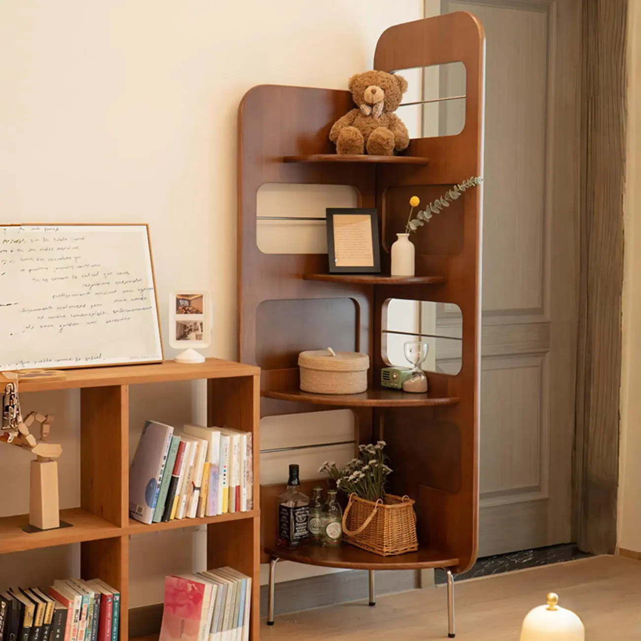 Mid Century Modern 5-tier Wood Display Corner Bookshelf Image - 3 | homeyfad