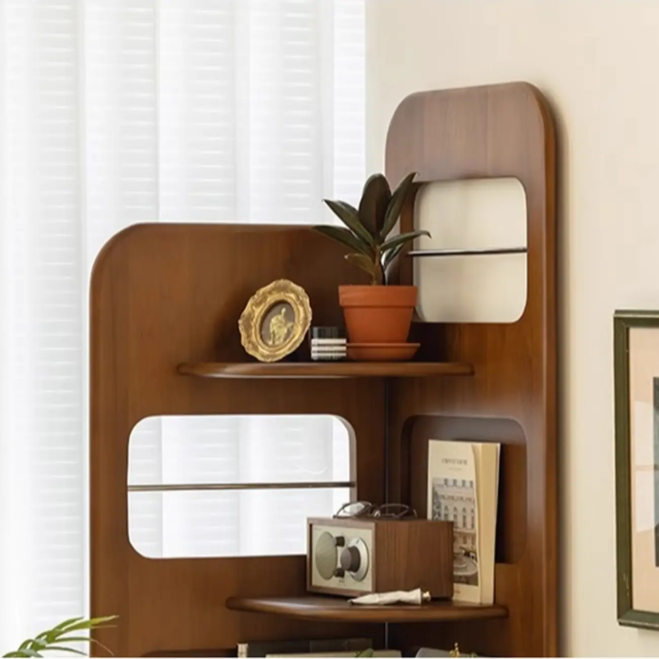 Mid Century Modern 5-tier Wood Display Corner Bookshelf Image - 5 | homeyfad