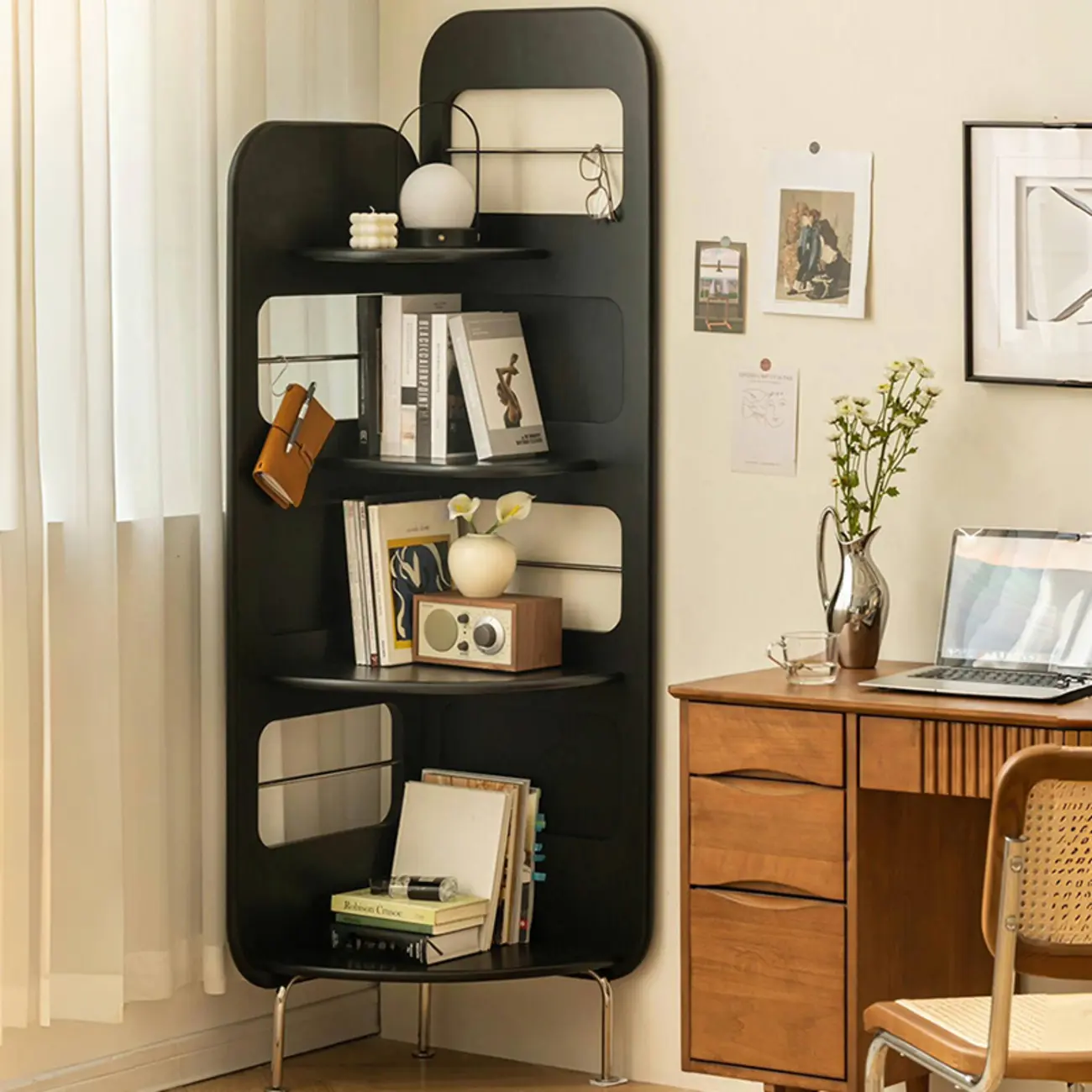 Mid Century Modern 5-tier Wood Display Corner Bookshelf Image - 6 | homeyfad