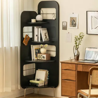 Mid Century Modern 5-tier Wood Display Corner Bookshelf Image - 6