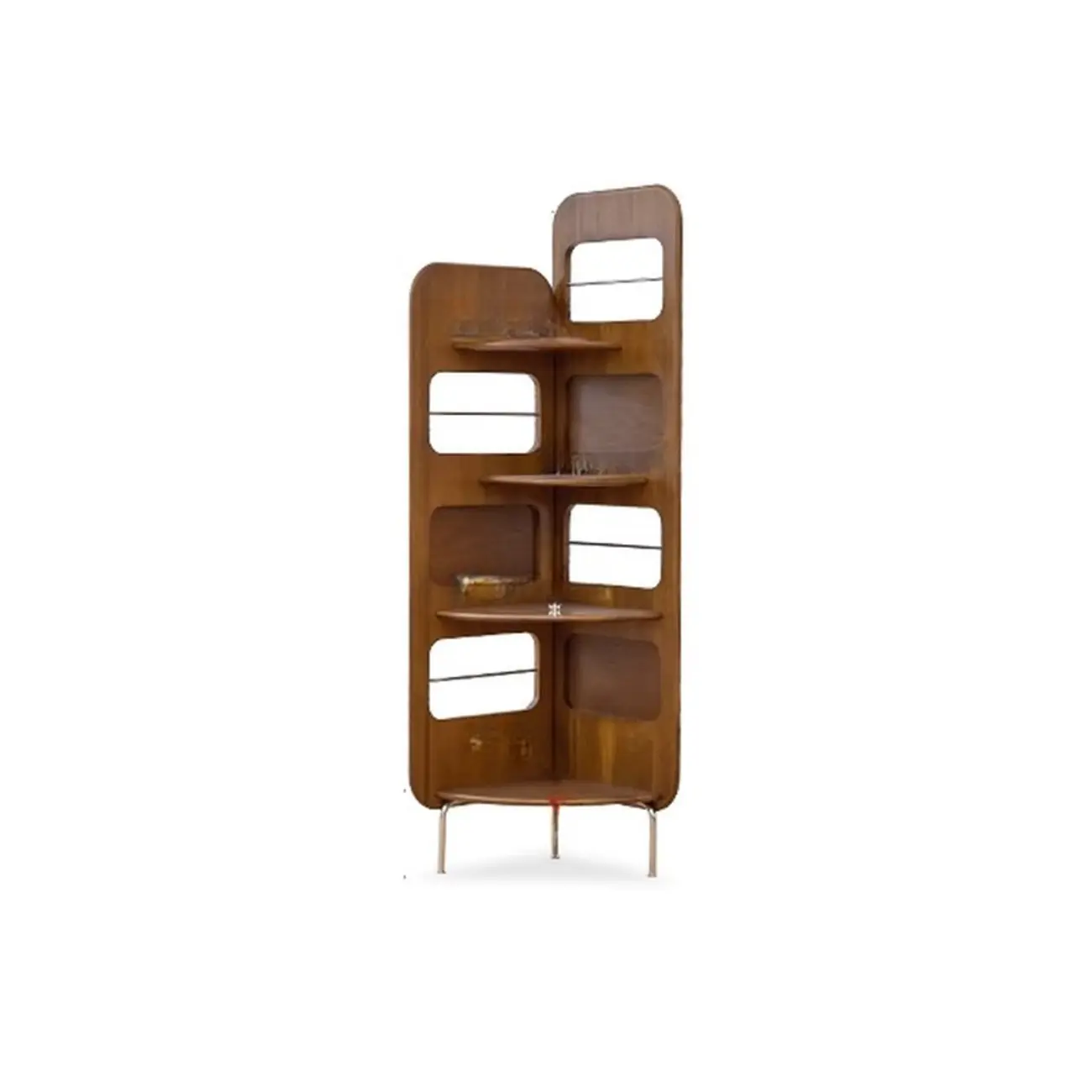 Mid Century Modern 5-tier Wood Display Corner Bookshelf Image - 10 | homeyfad