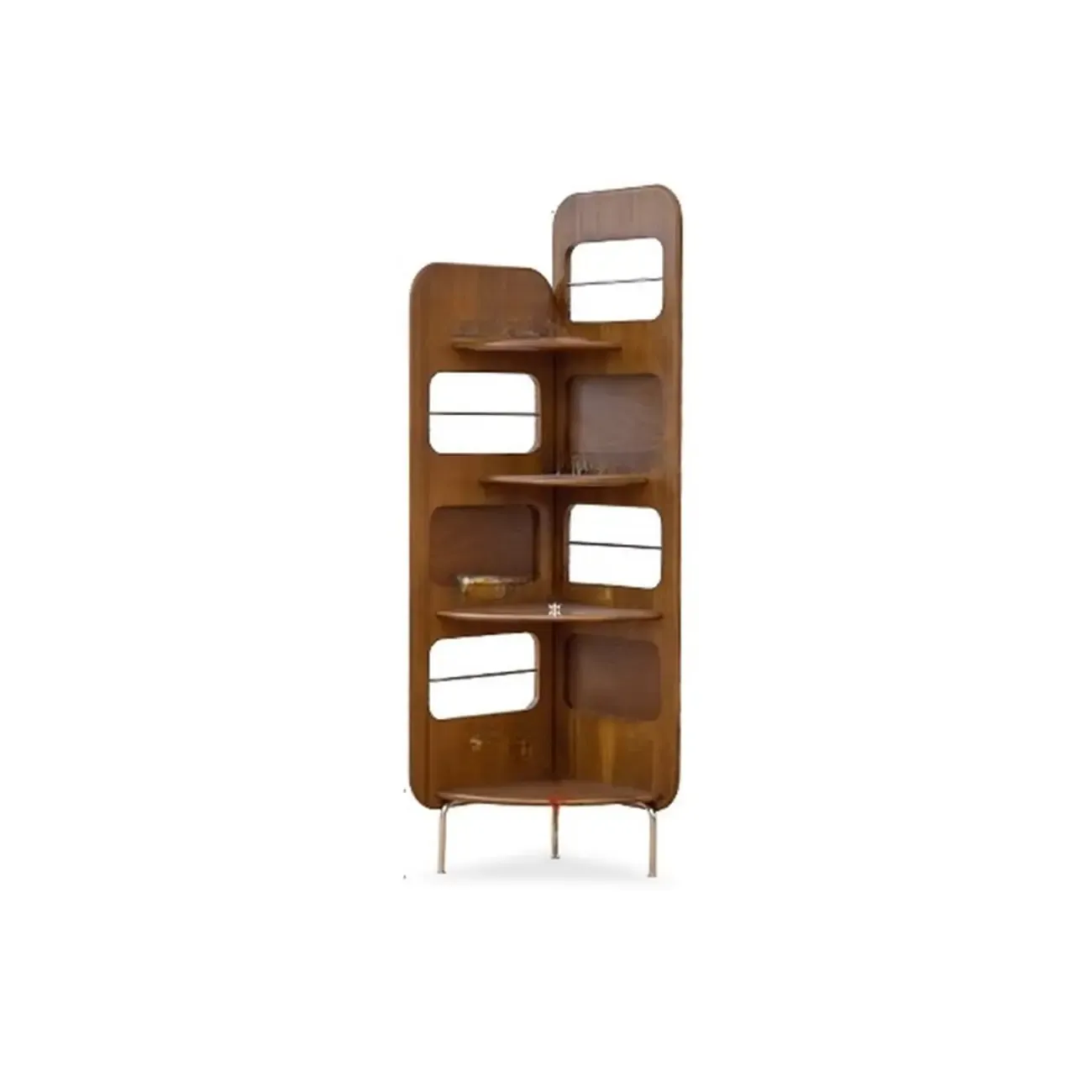 Mid Century Modern 5-tier Wood Display Corner Bookshelf Image - 10