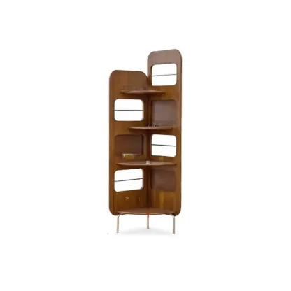 Mid Century Modern 5-tier Wood Display Corner Bookshelf Image - 10