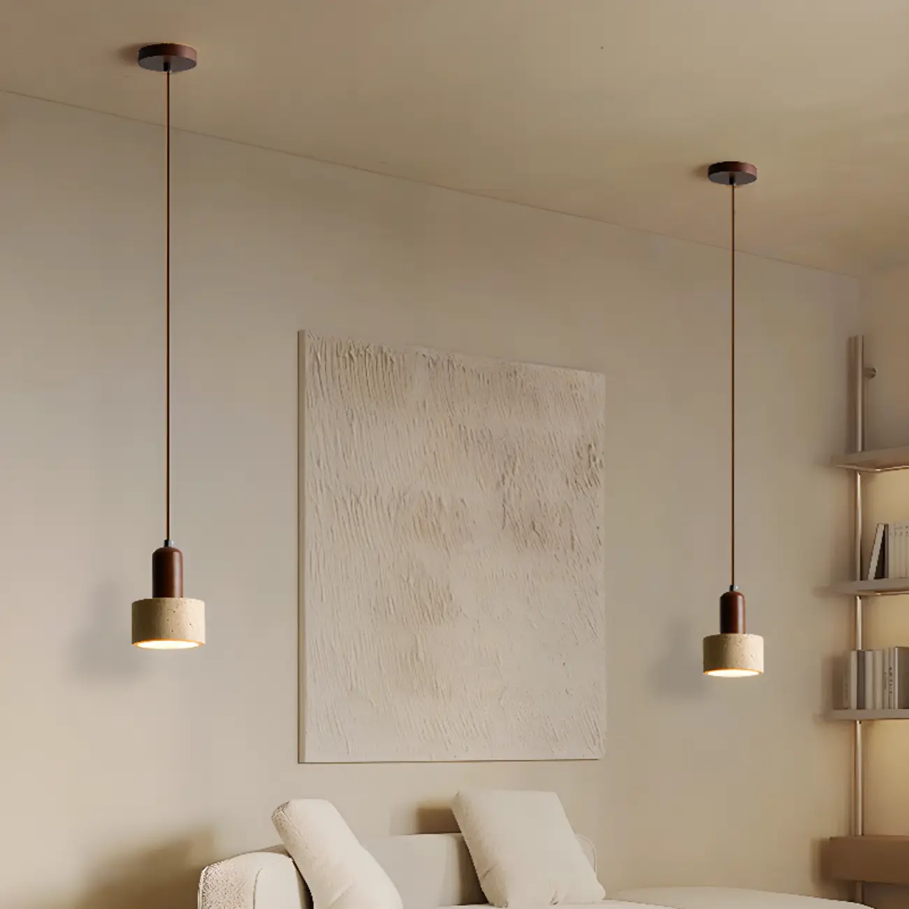 Black Stone Wood Cylinder Pendant Light for Bedroom | homeyfad