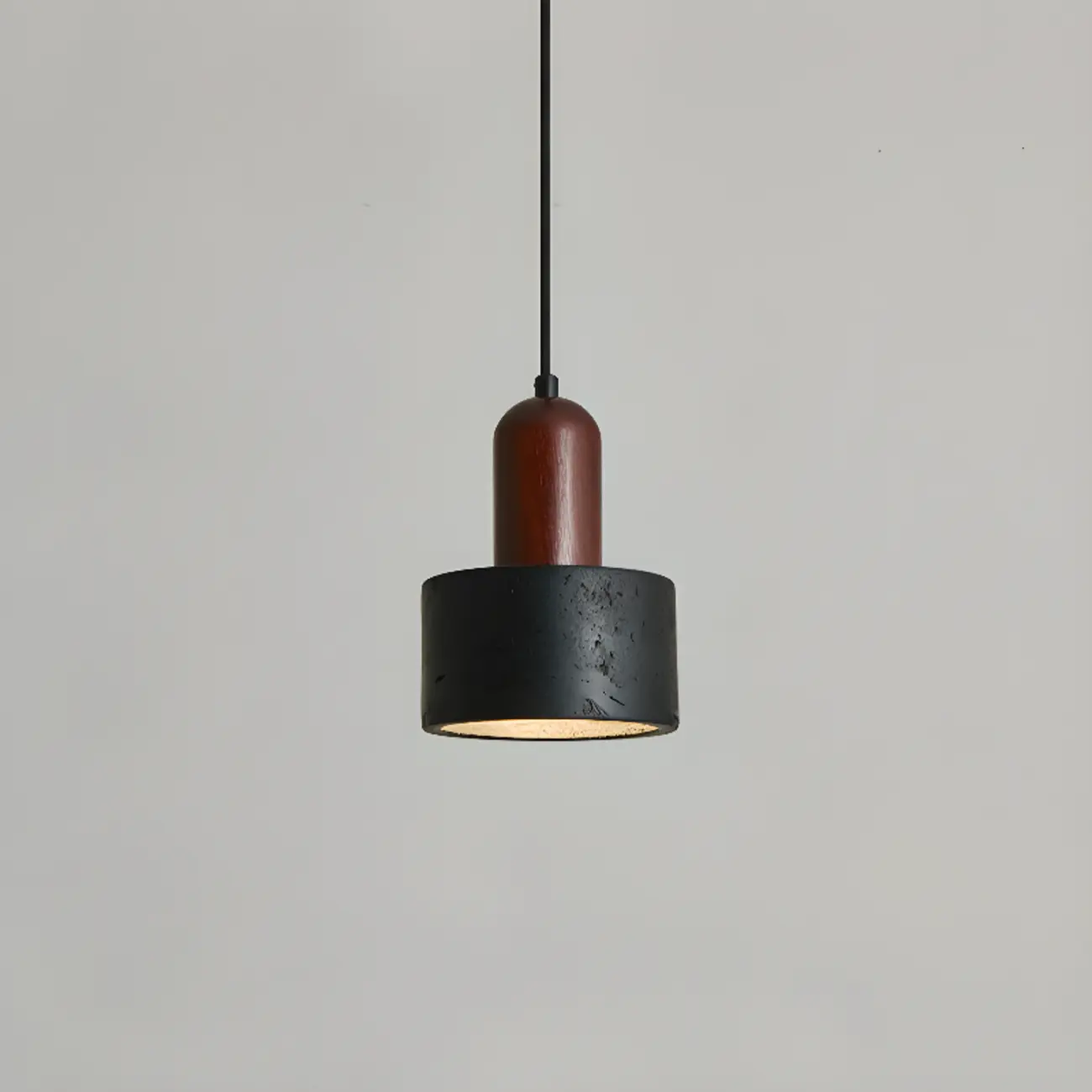 Black Stone Wood Cylinder Pendant Light for Bedroom | homeyfad