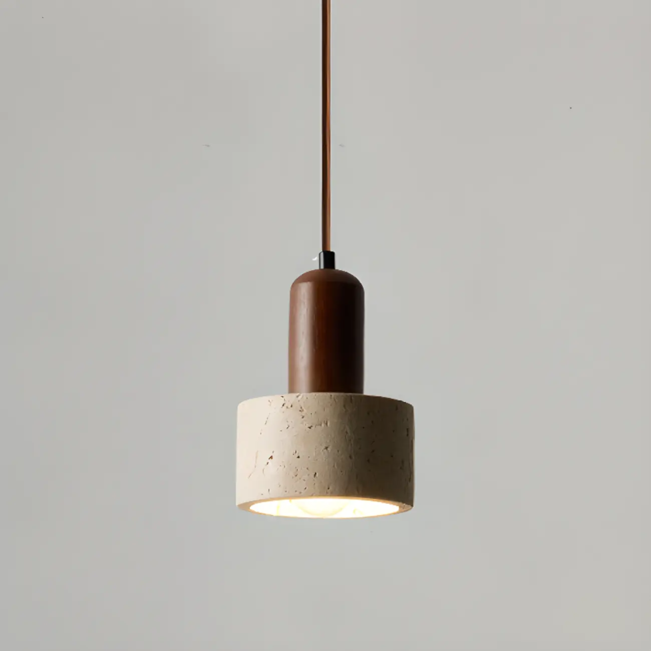 Black Stone Wood Cylinder Pendant Light for Bedroom | homeyfad