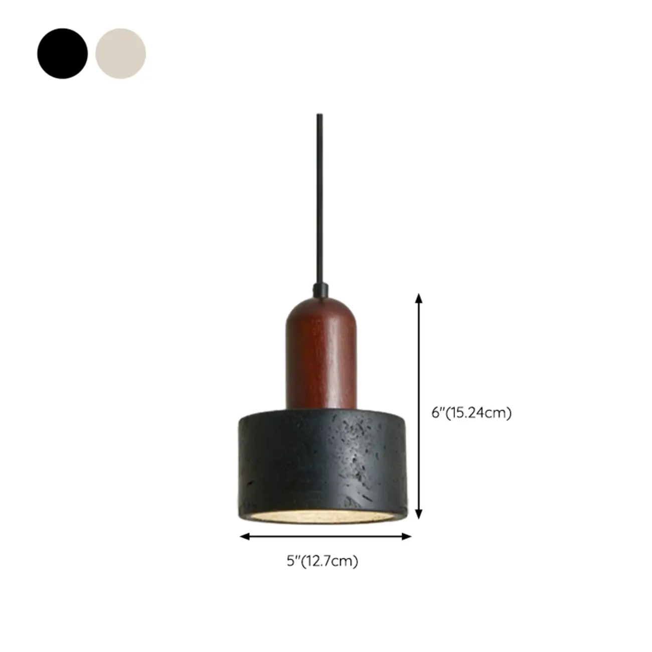 Black Stone Wood Cylinder Pendant Light for Bedroom | homeyfad