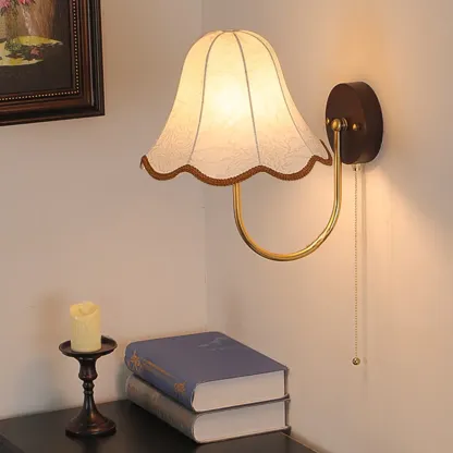 Walnut Modern Wood LED Wall Lamp Fabric Shade for Indoor  Image - 3