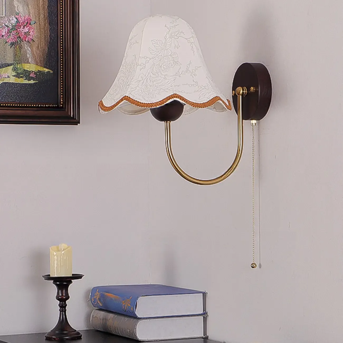 Walnut Modern Wood LED Wall Lamp Fabric Shade for Indoor  Image - 4