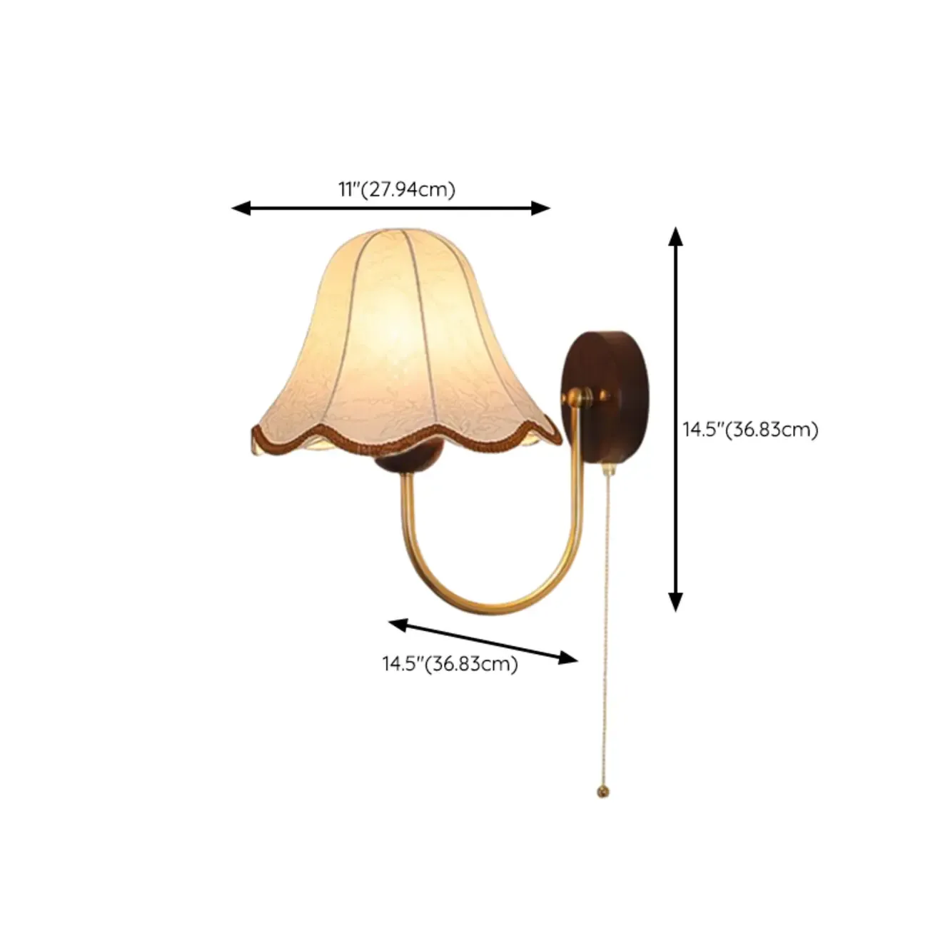 Walnut Modern Wood LED Wall Lamp Fabric Shade for Indoor  #size