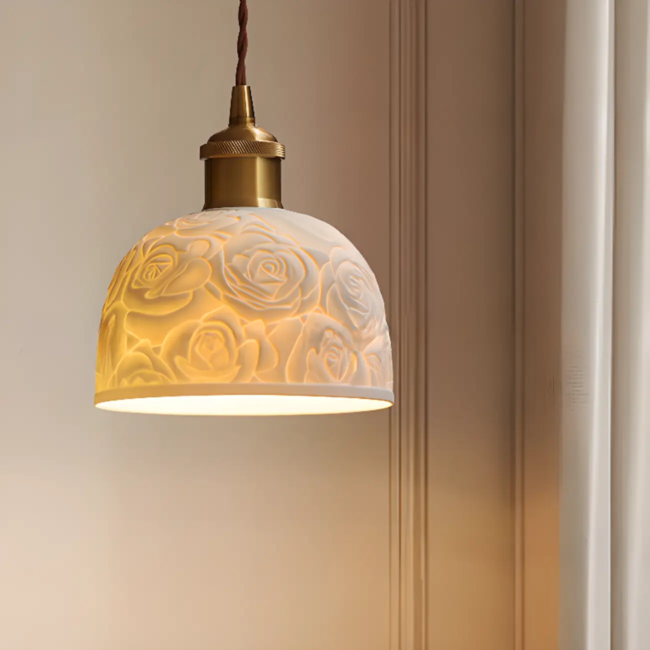 Elegant Rose Ceramic Dome Pendant Light for Bedroom Image - 1 | homeyfad