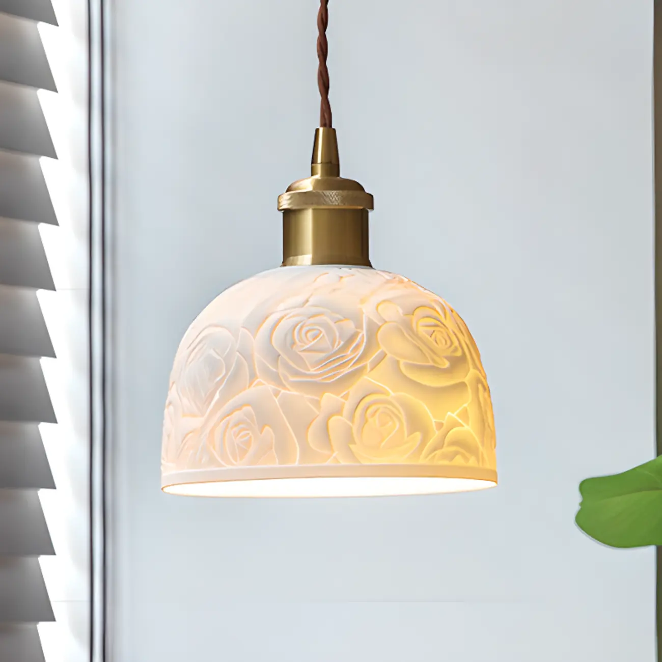 Elegant Rose Ceramic Dome Pendant Light for Bedroom Image - 2 | homeyfad