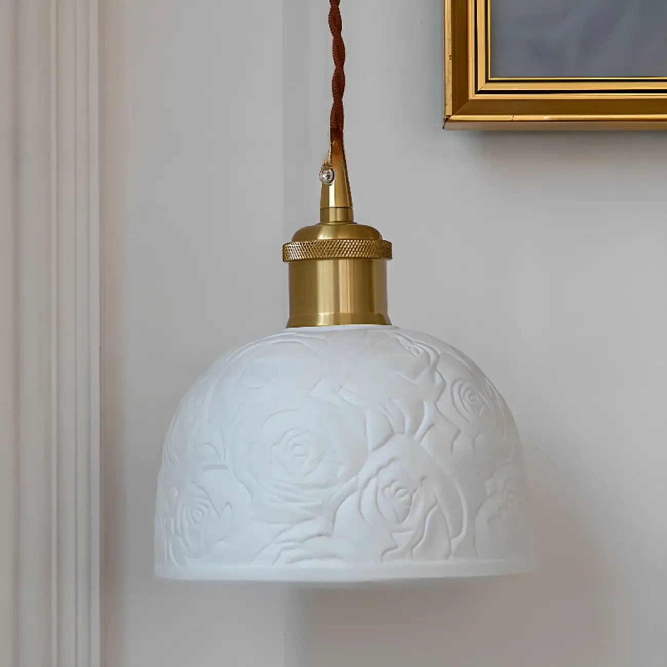 Elegant Rose Ceramic Dome Pendant Light for Bedroom Image - 3