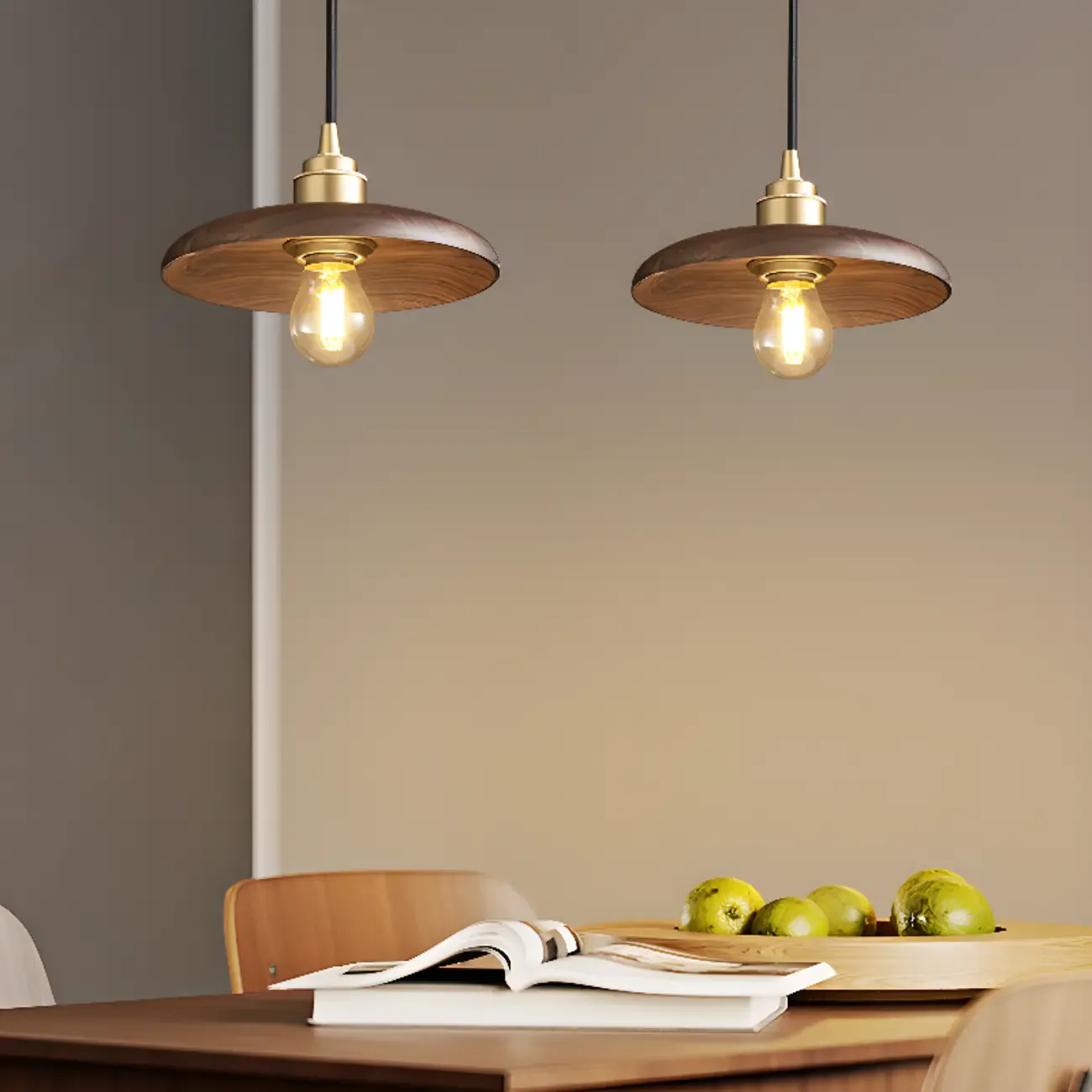 Modern Wooden Pendant Light, LED-Compatible, Dining Room Image - 4