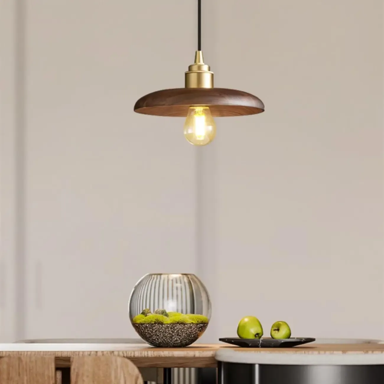 Modern Wooden Pendant Light, LED-Compatible, Dining Room Image - 8