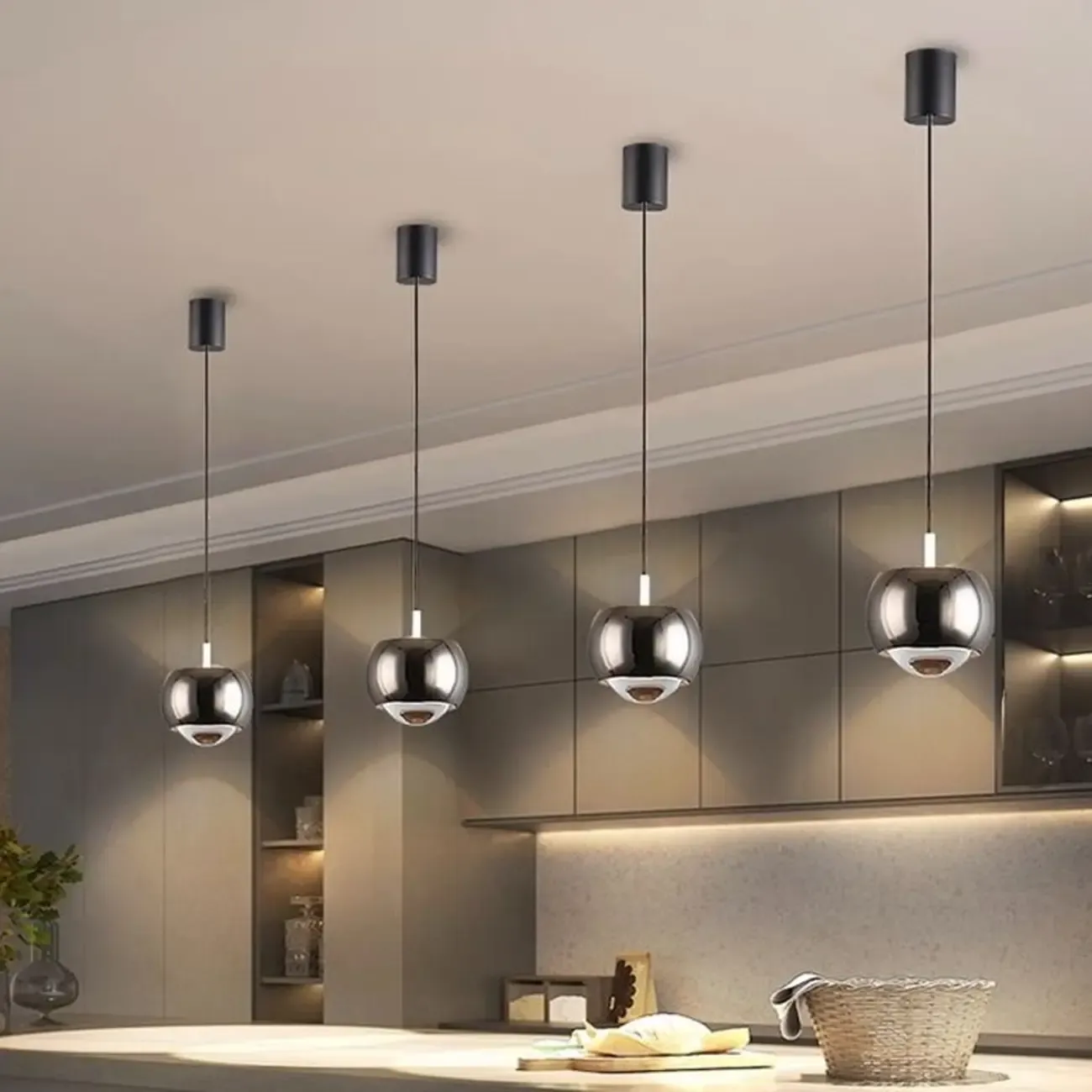 Modern 2-Light Metal Glass Globe LED Pendant Light Image - 5