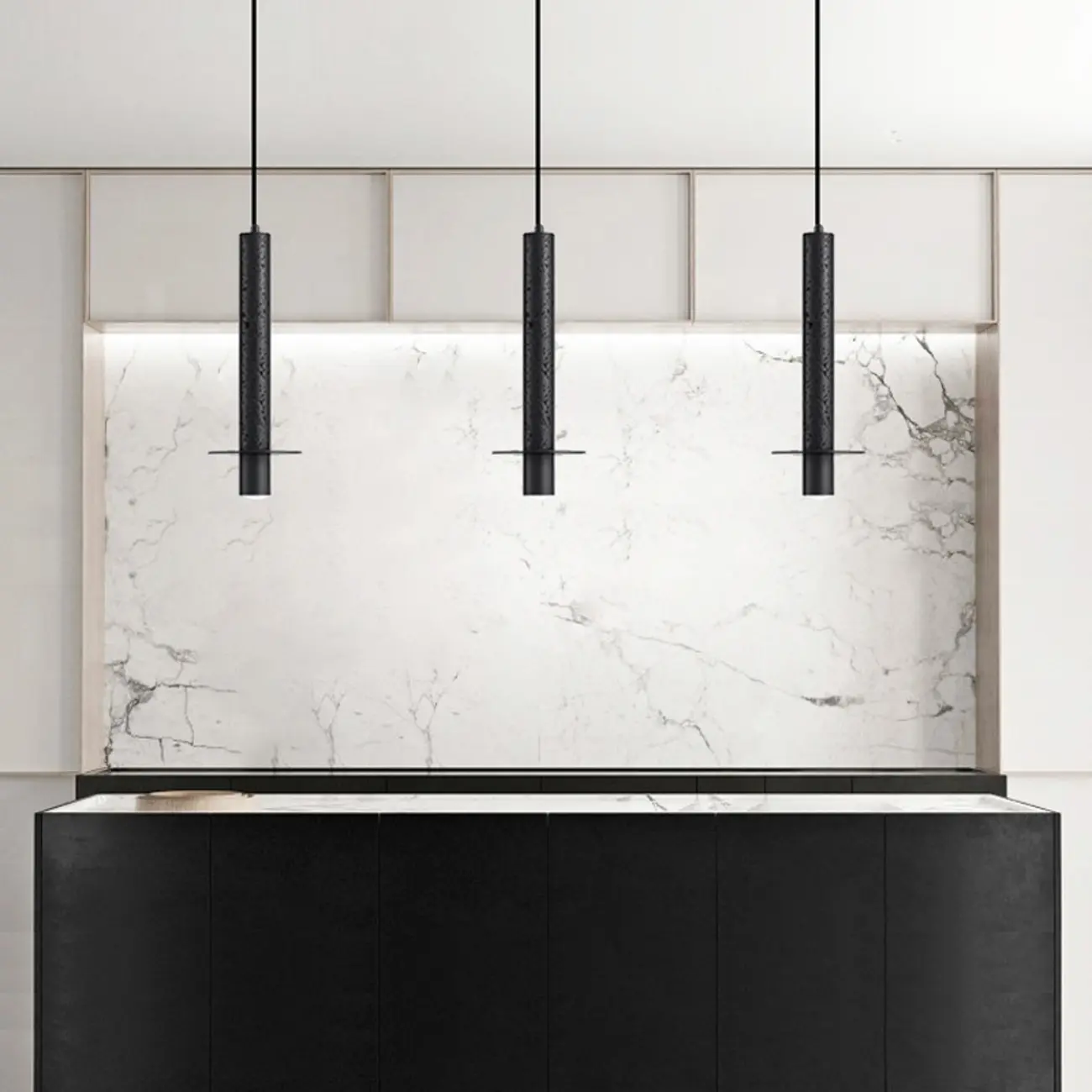 Modern Black Metal Stone Geometric LED Pendant Light Image - 3 | homeyfad