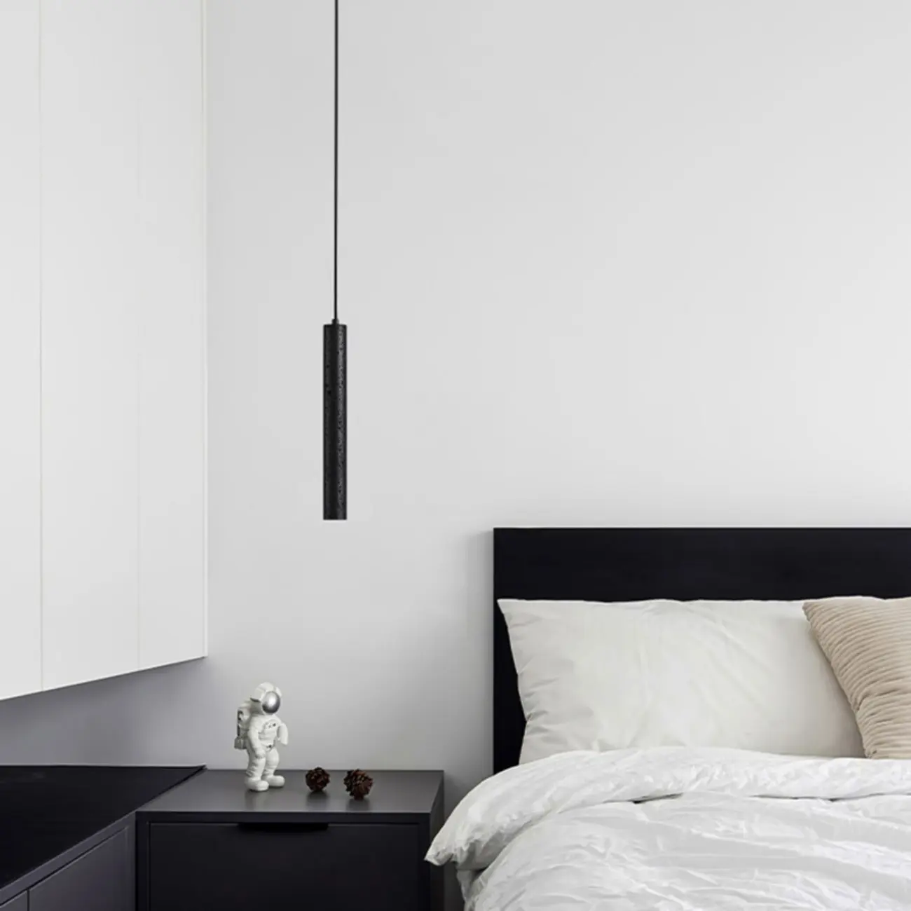 Modern Black Metal Stone Geometric LED Pendant Light Image - 4 | homeyfad