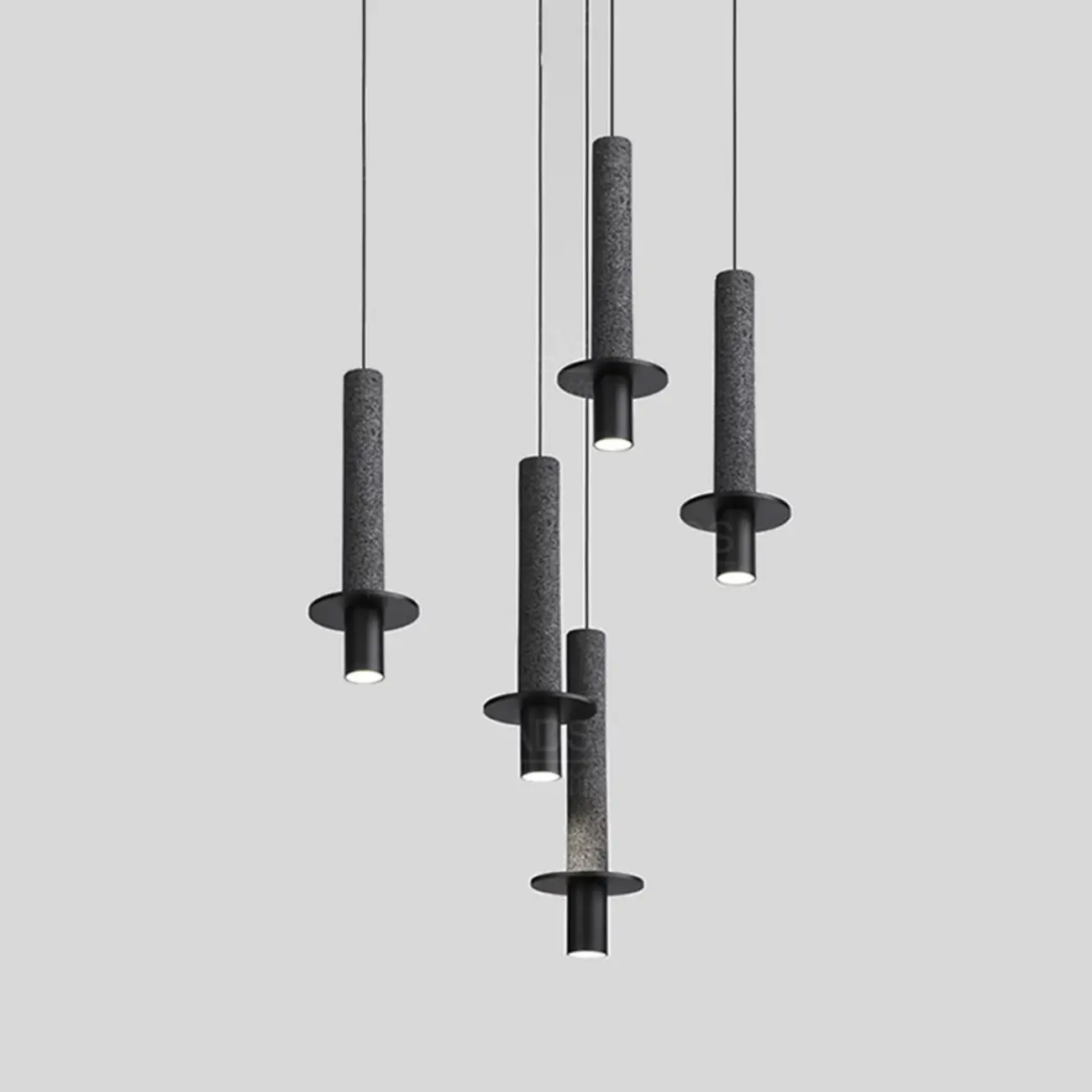 Modern Black Metal Stone Geometric LED Pendant Light Image - 6 | homeyfad