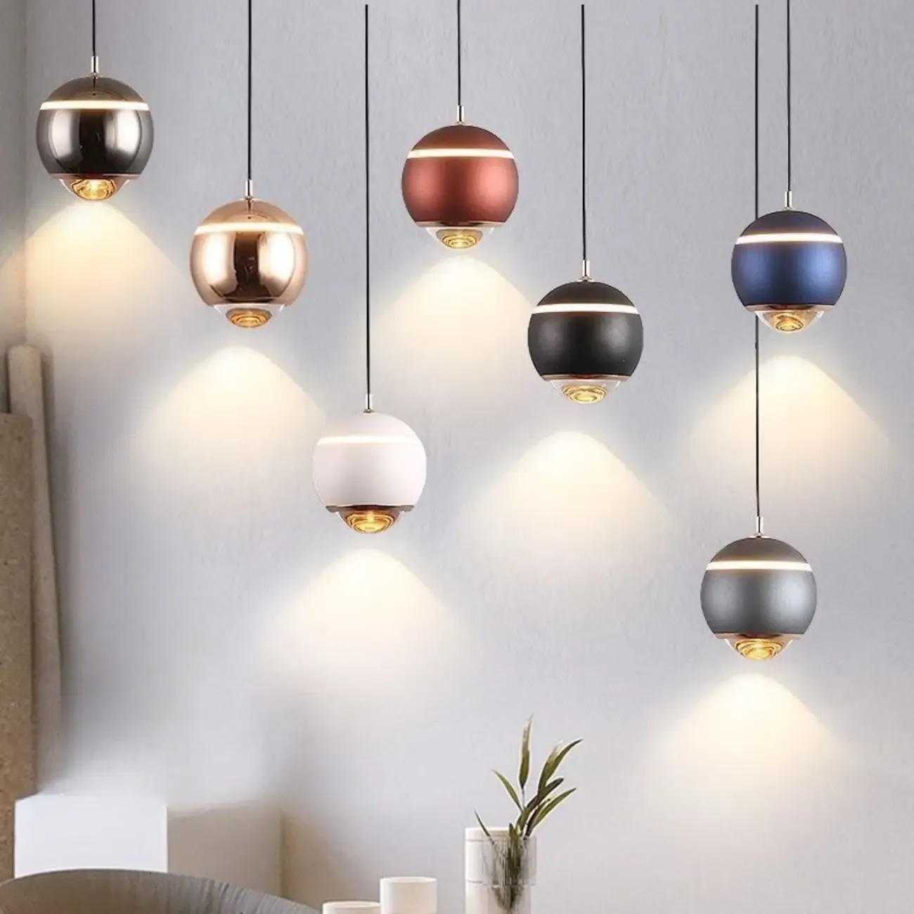 Modern Metal Glass Globe Pendant Light Warm LED Image - 1