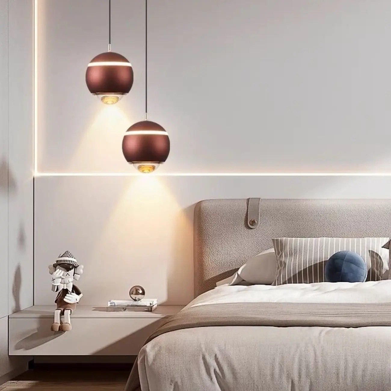 Modern Metal Glass Globe Pendant Light Warm LED Image - 4 | homeyfad