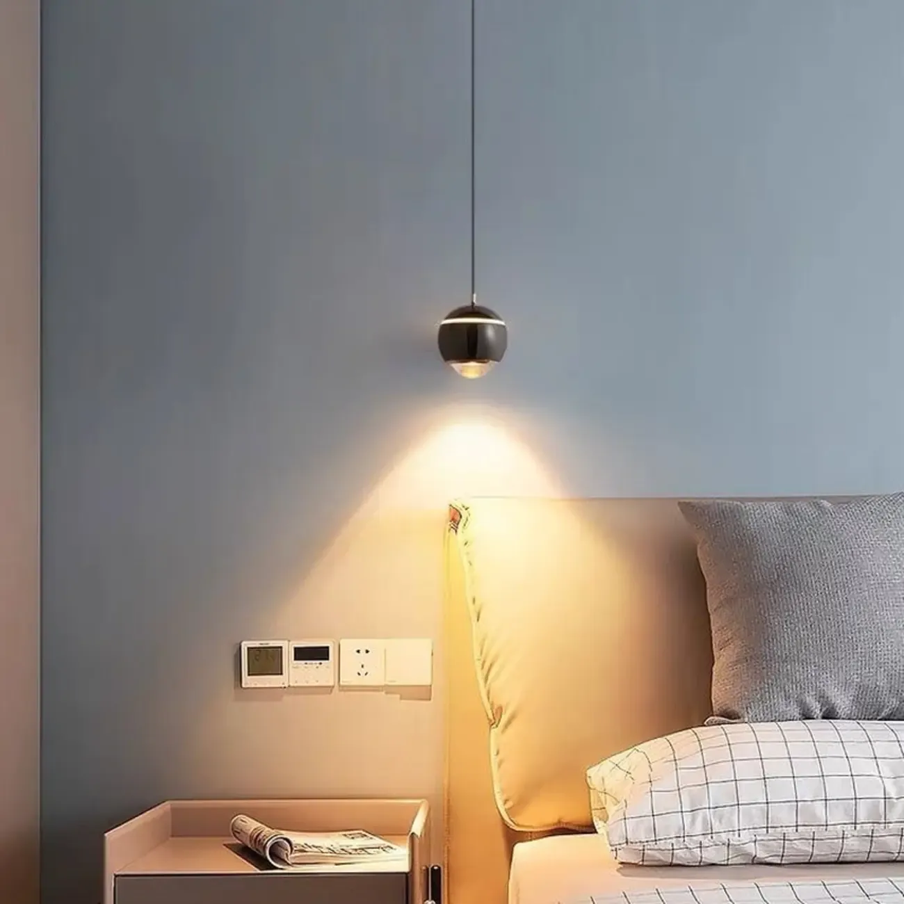 Modern Metal Glass Globe Pendant Light Warm LED Image - 6