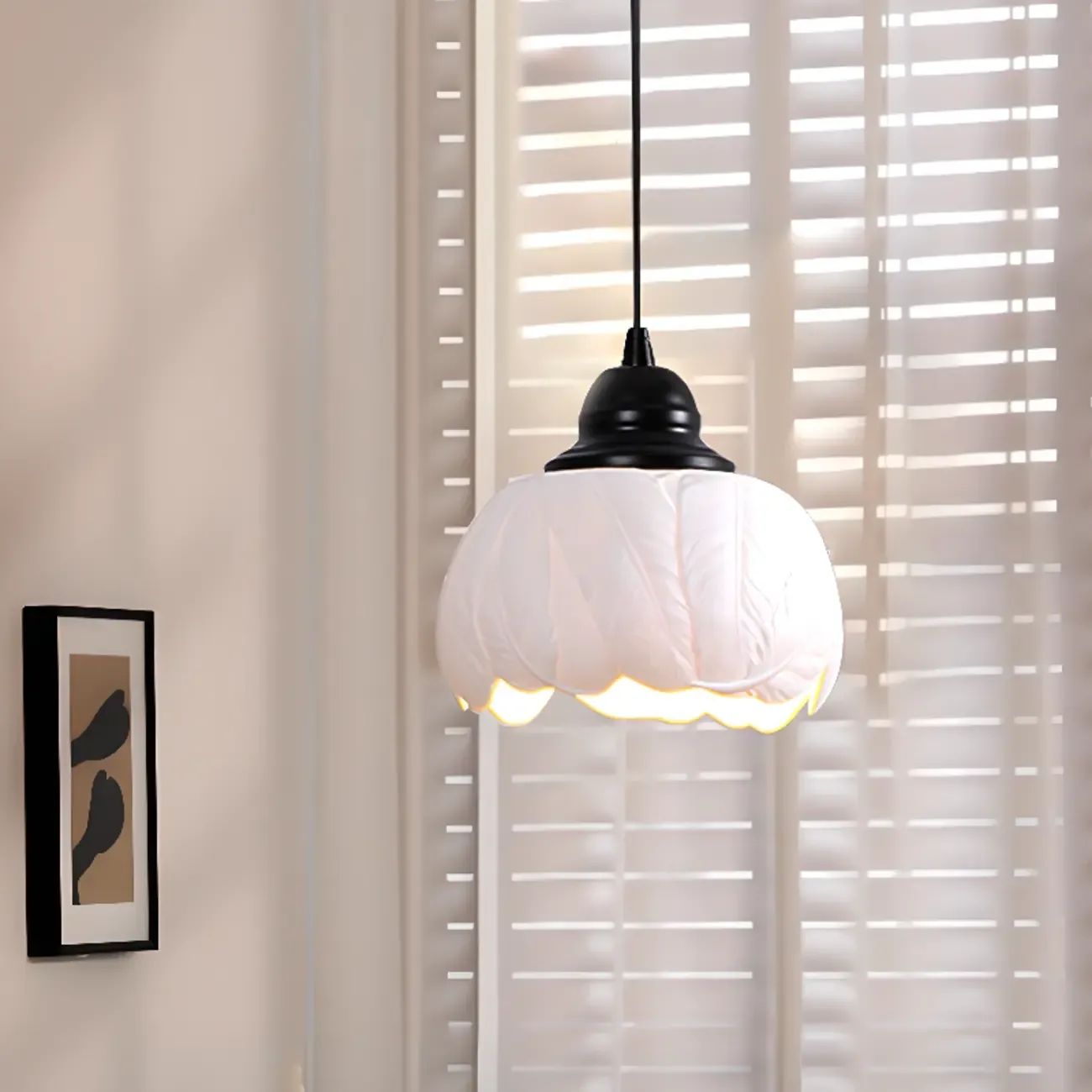 Modern White Ceramic Pendant Light Adjustable Height for Kitchen Image - 4