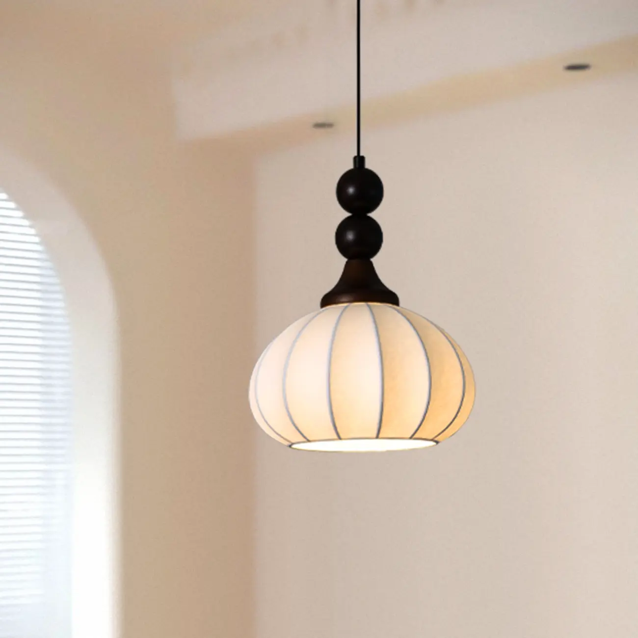 Modern Wood White Silk Dome Pendant Light | homeyfad