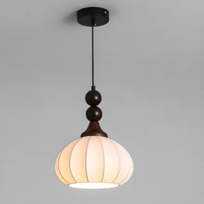Modern Wood White Silk Dome Pendant Light