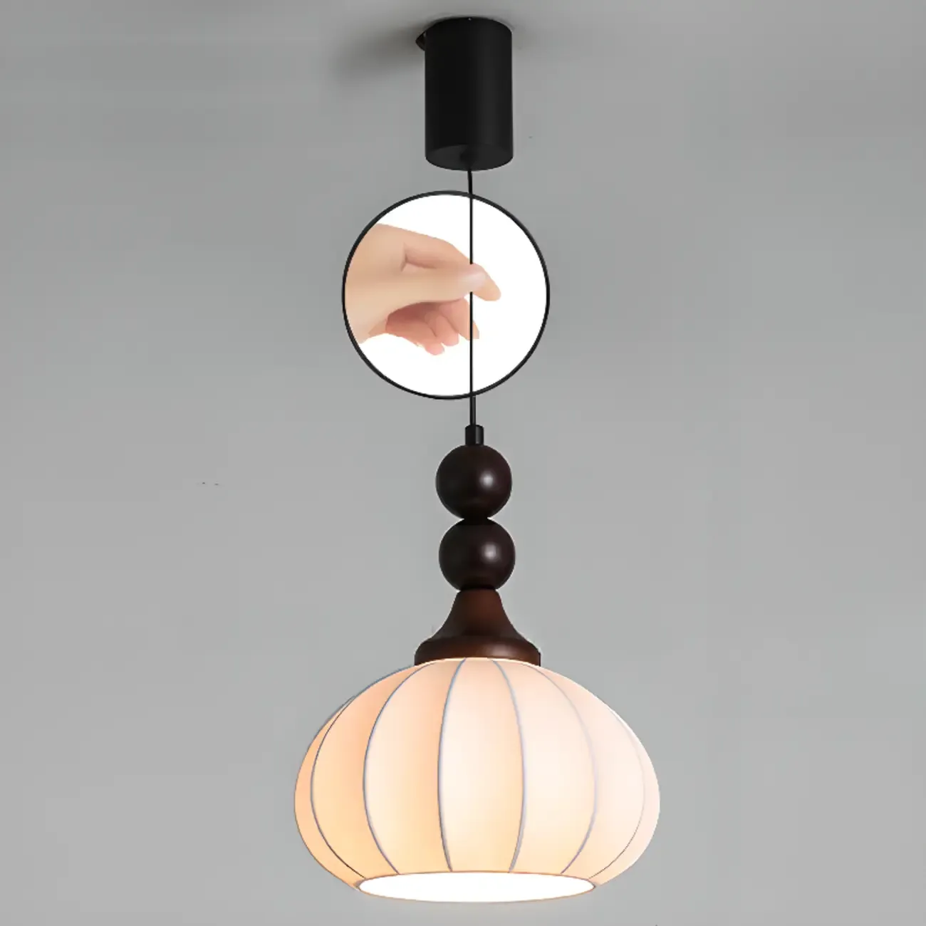 Modern Wood White Silk Dome Pendant Light