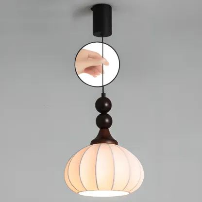 Modern Wood White Silk Dome Pendant Light