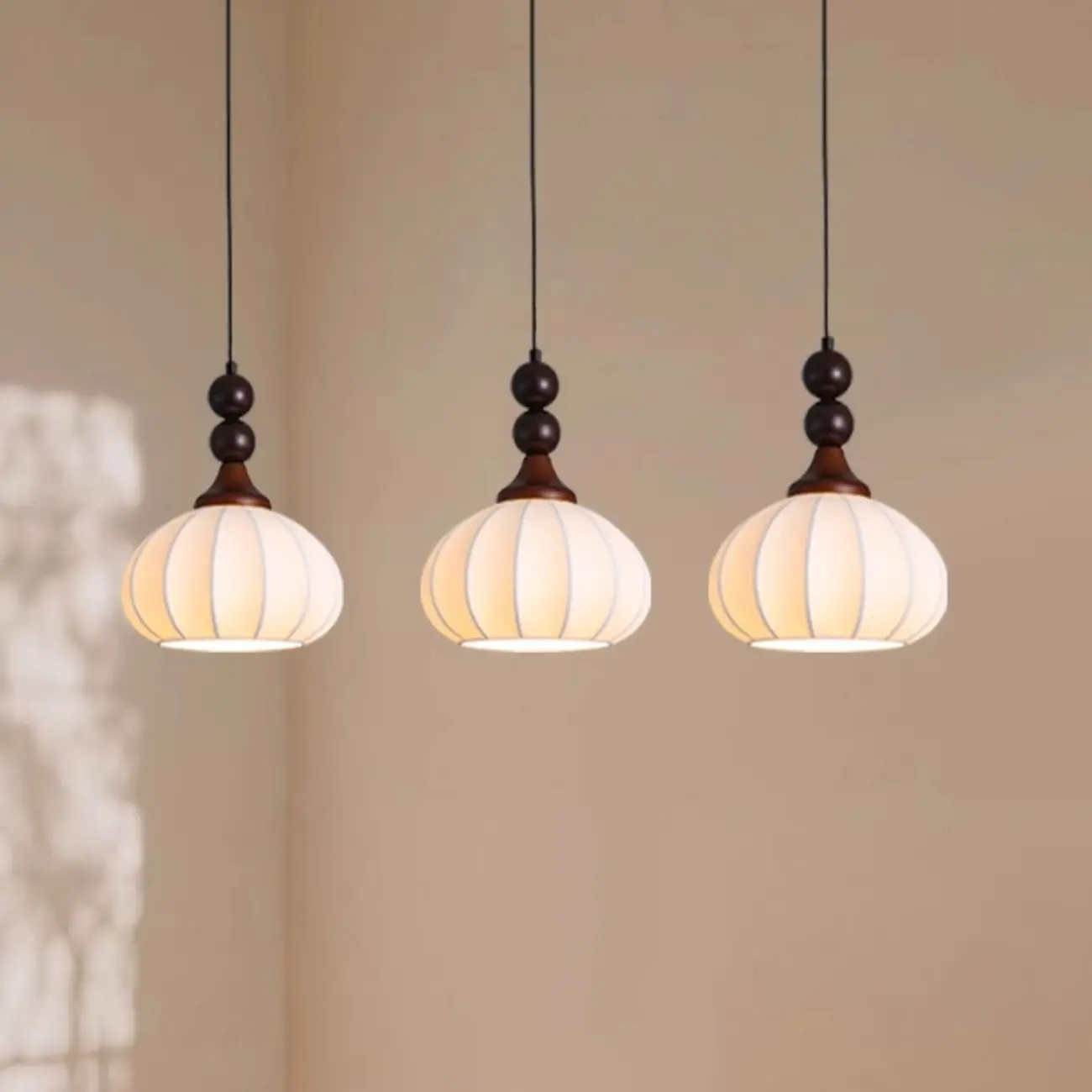 Modern Wood White Silk Dome Pendant Light | homeyfad