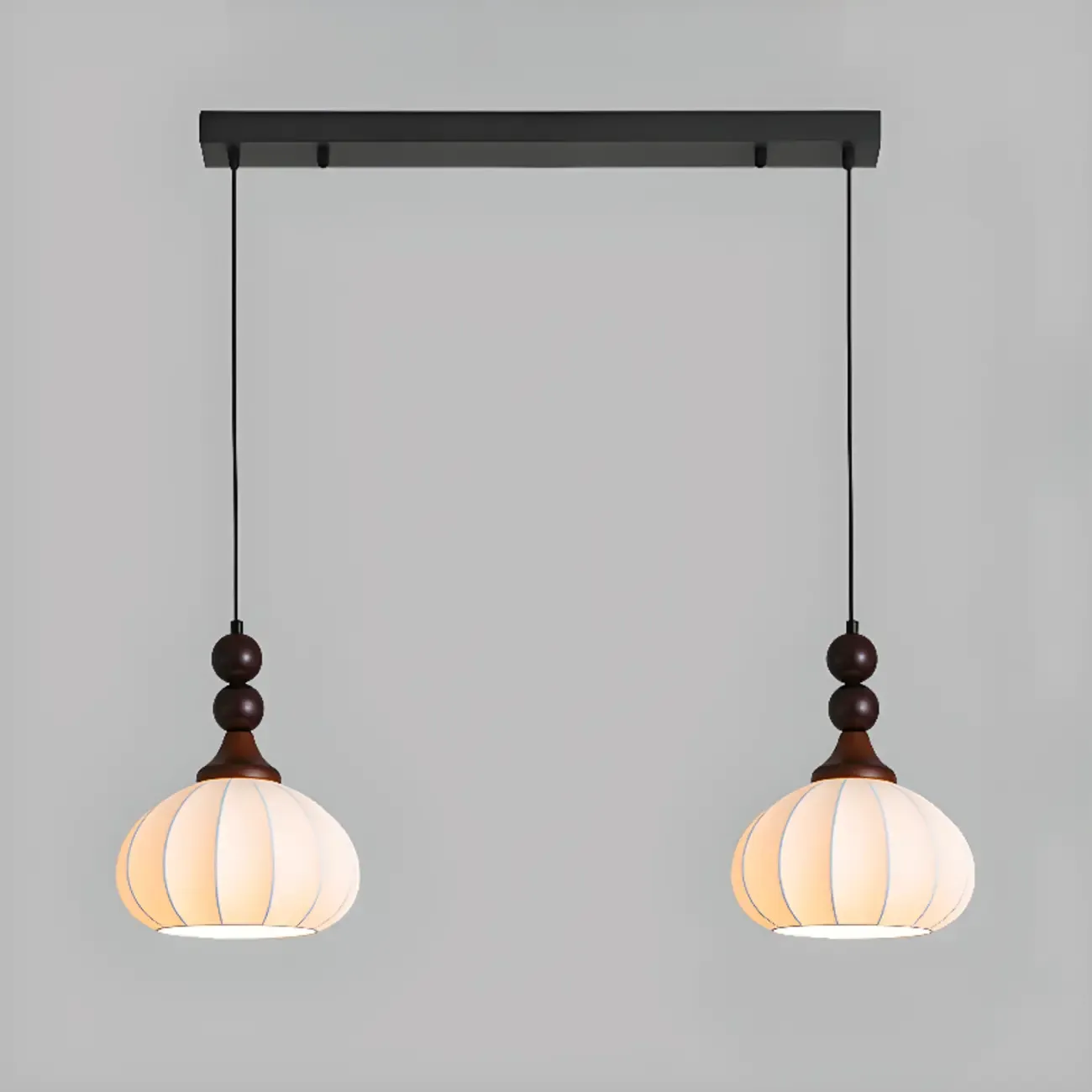 Modern Wood White Silk Dome Pendant Light