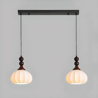 Modern Wood White Silk Dome Pendant Light