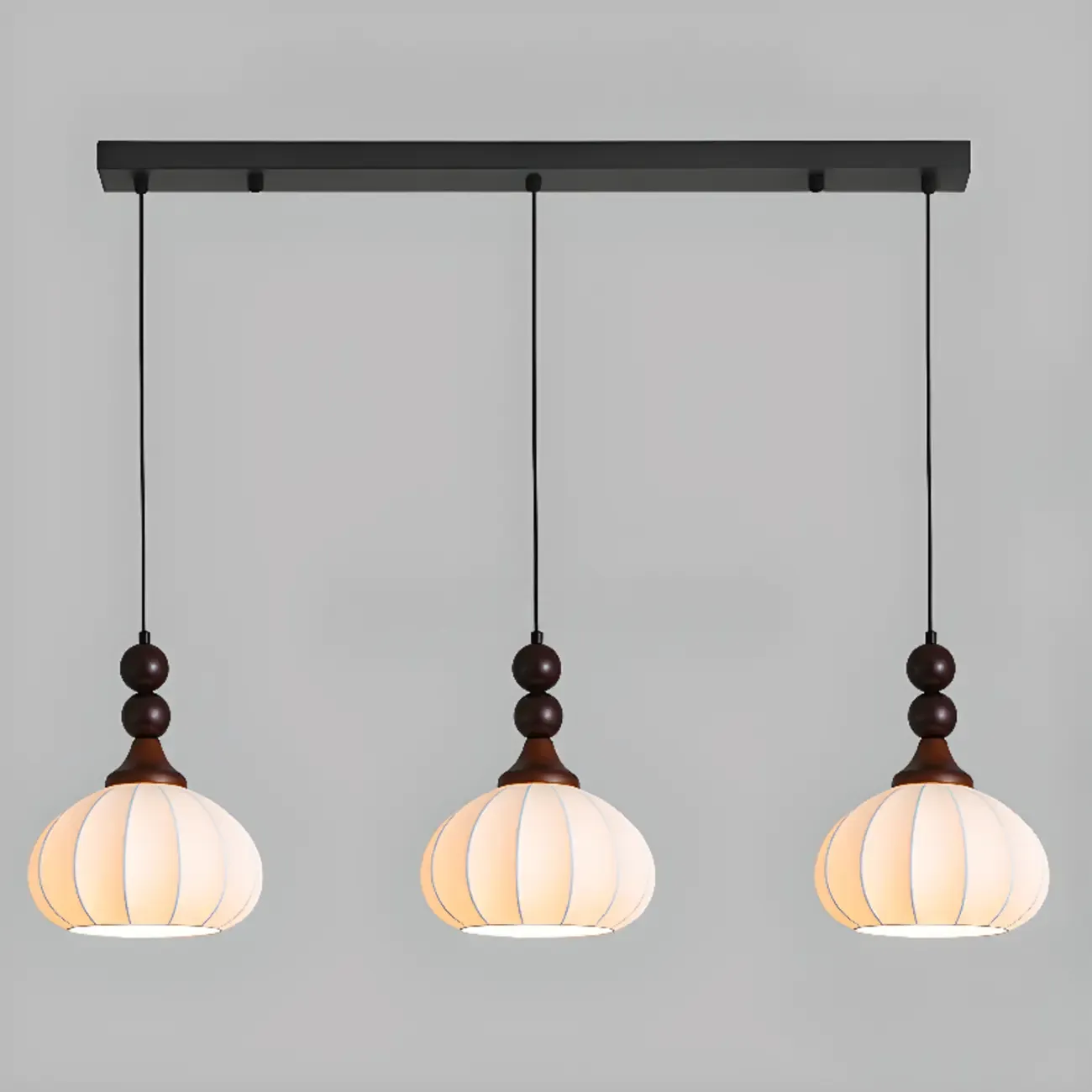 Modern Wood White Silk Dome Pendant Light