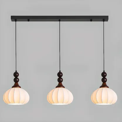 Modern Wood White Silk Dome Pendant Light
